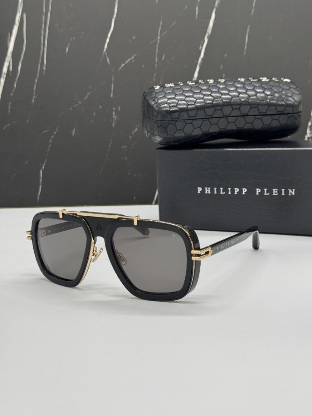 NEW PHILIPP PLEIN SPP109V 700K BLACK PILOT FRAME SUNGLASSES PHILIPP PLEIN